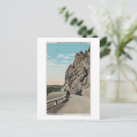 イエローストーン, ワイオミング州 - 観光客, 古い車, 近郊 ポストカード (スタンド正面)