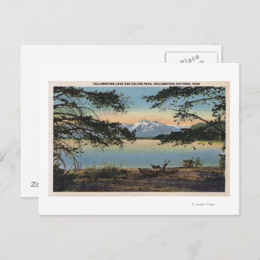 イエローストーン, WY -イエローストーン湖とコルター ポストカード (正面/裏面)