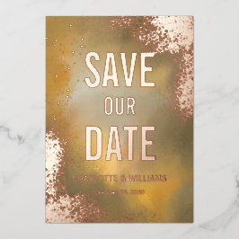 イエロースパークルオンブレ 写真オーバーレイ セーブ・ザ・デート 箔招待状