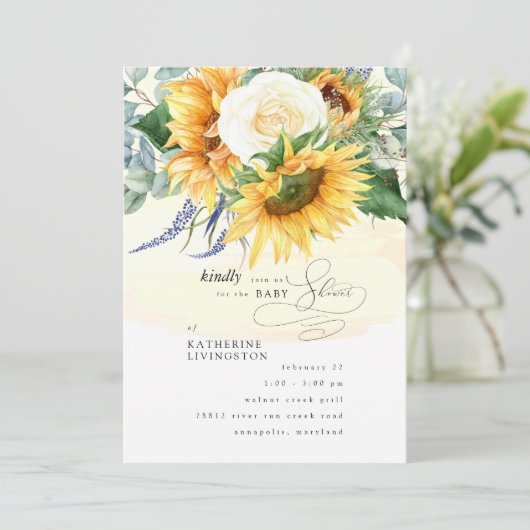 イエロースプラッシュヒマワリフローラベビーシャワー侵入者 招待状 (スタンド正面)