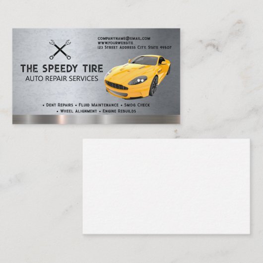 イエロースポーツカー | 自動修理工場の名刺 名刺 (正面/裏面)