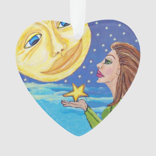 イエロースマイルムーン顔スターズファンタジー女性 オーナメント (正面)