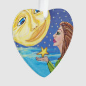 イエロースマイルムーン顔スターズファンタジー女性 オーナメント (正面)