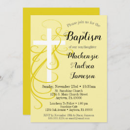 イエロースワールクロスバプテスマ招待状ガールボーイ 招待状