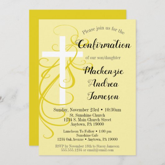 イエロースワールクロス確認招待状 招待状 (正面/裏面)