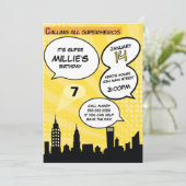 イエロースーパーヘロス漫画ブックスタイルバースデーパーティー 招待状 (スタンド正面)