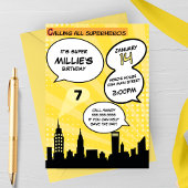 イエロースーパーヘロス漫画ブックスタイルバースデーパーティー 招待状