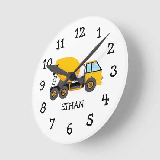 イエローセメントトラックカスタムの子供の寝室 ラウンド壁時計 (傾斜)