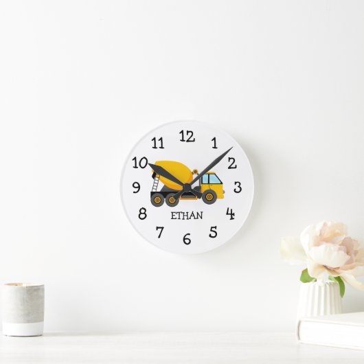 イエローセメントトラックカスタムの子供の寝室 ラウンド壁時計