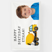 イエローセメントトラックチャイルドの誕生日写真 横断幕 (縦)