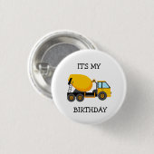 イエローセメントトラック子供の誕生日パーティー 缶バッジ (正面&裏面)