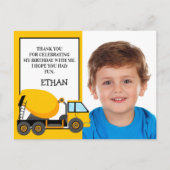 イエローセメントトラック誕生日写真ありがとう ポストカード (正面)