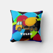 イエローセメントトラック、幾何形状子の名前 クッション (正面)