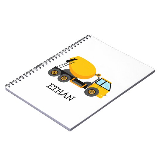 イエローセメントミキサー建築トラック名前をカスタムする ノートブック (左側)