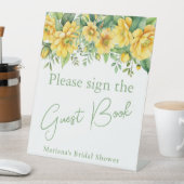 イエローセージフローラブライダルシャワーゲストブックテーブル 台座サイン (インサイチュ)
