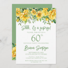 イエローセージフローラ任意の年齢のサプライズ誕生日パーティー 招待状