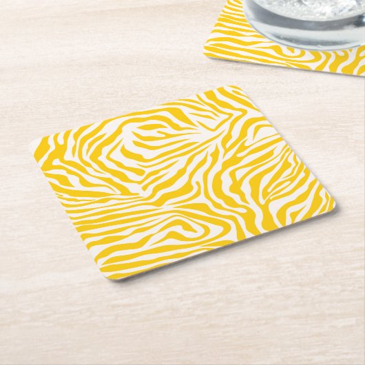 イエローゼブラストライプ名門私立校風のワイルドアニマルプリント スクエアペーパーコースター (アングル)