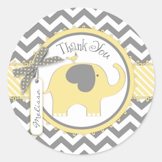 イエローゾウとシェブロンプリントありがとう ラウンドシール (正面)