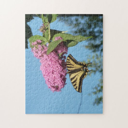 イエロータイガーアゲハチョウオンピンクバタフライブッシュFl ジグソーパズル (縦)