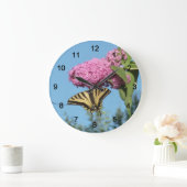 イエロータイガーアゲハチョウオンピンクバタフライブッシュFl ラージ壁時計 (ホーム)