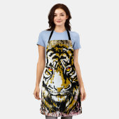 イエロータイガーエプロン | Tigerカラフル顔 エプロン (着用した状態)