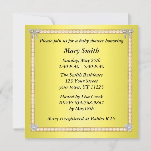 イエロータイガーダイヤモンドボウベイビーシャワー招待状 招待状 (裏面)