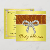 イエロータイガーダイヤモンドリボン ベビーシャワー招待状 招待状 (正面/裏面)