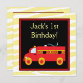 イエロータイガーレッド火災トラックボーイ1st誕生日パーティー 招待状 (正面/裏面)