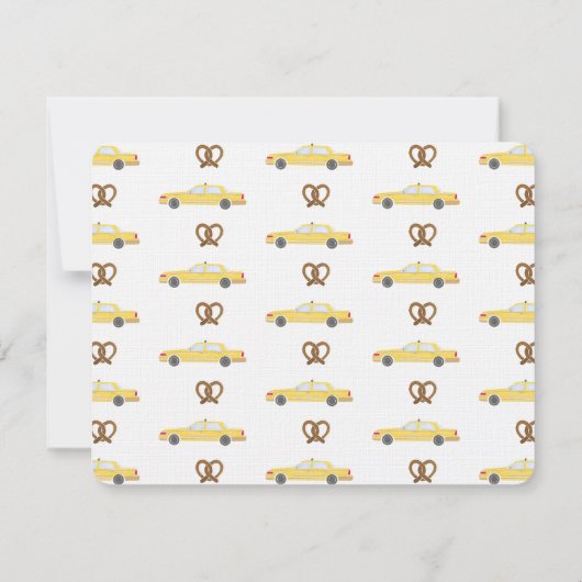 イエロータクシーキャブとプレッツェルNYCありがとう ノートカード (裏面)