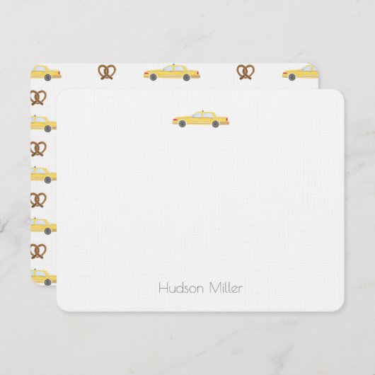 イエロータクシーキャブとプレッツェルNYCありがとう ノートカード (正面/裏面)