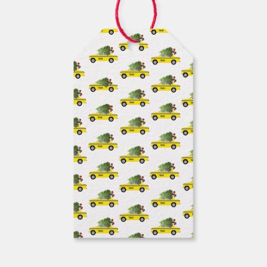 イエロータクシーキャブクリスマスツリーフェスティバルホリデイおもしろい ギフトタグ (裏面)