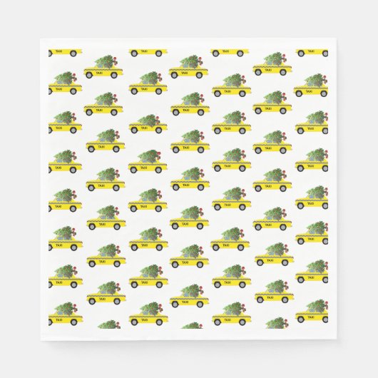 イエロータクシーキャブクリスマスツリーフェスティバルホリデイNYC スタンダードランチョンナプキン (正面)