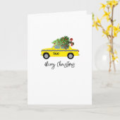 イエロータクシーキャブメリークリスマスツリー新年 カード (黄色い花)