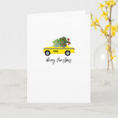 イエロータクシーキャブメリークリスマスツリーNAME休日 カード (黄色い花)