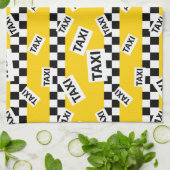 イエロータクシーキャブ白黒チェックタクシードライバー キッチンタオル (折り畳み)