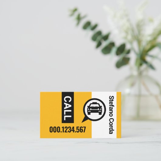 イエロータクシーストライプレイヤーキャブ駆動 名刺 (スタンド正面)