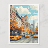 イエロータクシーニューヨークヴィンテージトラベルイラストレーション ポストカード (正面)