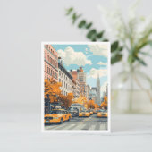 イエロータクシーニューヨークヴィンテージトラベルイラストレーション ポストカード (スタンド正面)