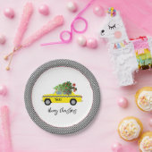 イエロータクシー辻馬車チェッカーボードメリークリスマスツリー ペーパープレート (パーティー)