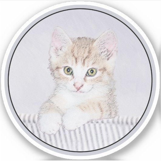 イエロータビー絵画キャッツ – かわいいオリジナルキャットアート シール (正面)