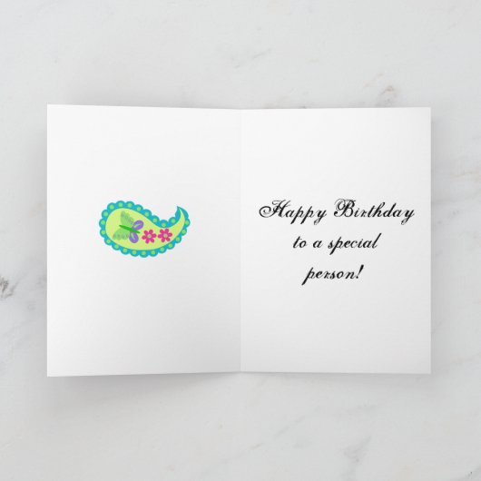 イエローターコイズパイモダンスリーハッピーバースデー カード (内部)