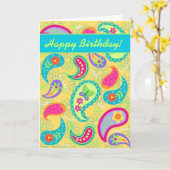 イエローターコイズパイモダンスリーハッピーバースデー カード (黄色い花)