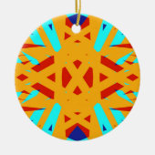 イエローターコイズブルージオメトリックアールデコフェスティバル セラミックオーナメント (正面)