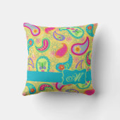 イエローターコイズモダンパスリーパターンモノグラム クッション (裏面)