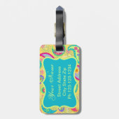 イエローターコイズモダンパスリーパターンモノグラム ラゲッジタグ (裏面縦)