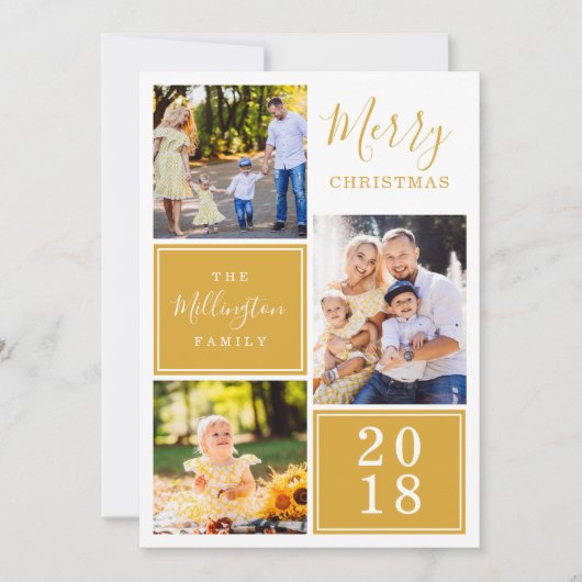 イエロータータンチェックプレイドフォトコラージュメリークリスマス シーズンカード (正面)