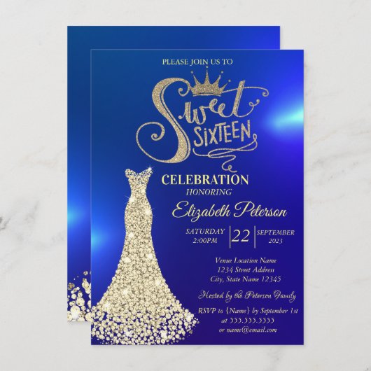 イエローダイアモンズドレス、ダイアモンズスウィート16 招待状 (正面/裏面)
