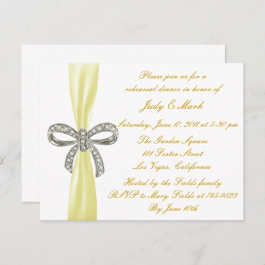イエローダイアモンド結婚ボウのリハーサルディナー招待状 招待状 (正面/裏面)