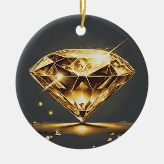 イエローダイヤモンドと水波デザイン セラミックオーナメント (正面)