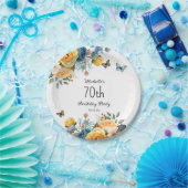 イエローダスティブルーバラ蝶70誕生日 ペーパープレート (パーティー)